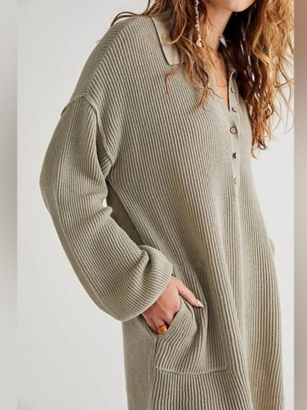 Free People Picnic Sweater Mini Dress in Salt Water Khaki